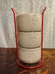 Set Of 3 Ceramic Mini Snack Bowls W/ Heart & Red 8.5" Storage Rack. Fixed Price $6.99.