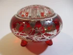Vintage Red Viking Glass 3 Leg Vase Flower Frog Bowl Sterling Silver Overlay. Fixed Price $99.99.