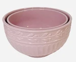 Williams Sonoma Mixing Bowls Pink Stoneware Ribbed Heavy Lot Set Of 2 Euc. Fixed Price $74.95.