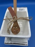 New Mud Pie Olive Nested Snack Bowl Set Dishes With Spoon 5" X 3 1/2" White. Fixed Price $19.99.