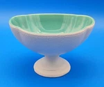 Royal Haeger Oval Compote Bowl Pedestal Aqua & White RG-114 3/4" X 7 1/2" 6". Fixed Price $13.95.