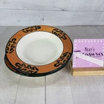 Pier PER149 Tan Rim Dark Green Leaves Smooth Handpainted Italy Bowls Set 2. Fixed Price $25.49.