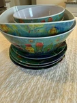 Leoma Lovegrove Melamine Dish Set Colorful Coastal Bowls Plates Cottage Art. Fixed Price $44.99.