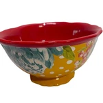 Lot Of 3 The Pioneer Woman Blossom Jubilee Footed Stoneware Bowl Yellow Red 6IN. Fixed Price $27.00.