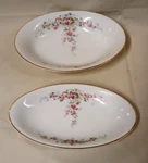 ((2) Vintage Paul Muller Pink Roses, Tan Scrolls Hutshenreuther Serving Dishes. Fixed Price $35.00.
