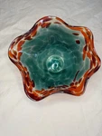 Vtg 6X3 Glass Eye Teal Green Clouds Red-purple Fruit Ruffles Swirl Bowl Pq. Fixed Price $22.80.