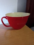 Red Cream Melamine Batter Bowl With Handle, Pour Spout, Dishwasher Safe. Fixed Price $20.57.