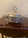 Vtg Leonard Silverplated Duo-server: 9 Glass 2QT Bowl & Pie Plate, Lid No Ob. Fixed Price $19.99.