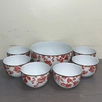 Martha Stewart Collection Red Floral Gold Rim Serving & 6 Cereal Soup Bowls. Fixed Price $119.99.