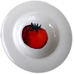 Crate & Barrel SET/2 White Red Tomato Large Wide Rim Ceramic Pasta Serving Bowls. Fixed Price $34.00.