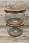 2 Anchor Hocking Glass Trifle Bowl With Lid, Acacia Wood. Fixed Price $59.49.