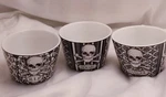 222 Fifth Halloween Skull & Crossbones Set Of 3 Bowls White And Black Lace Rip. Fixed Price $34.88.