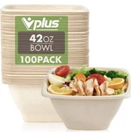 Vplus 100 Pack 42 Oz Paper Bowls Bulk Square Disposable & Compostable Heavyduty. Fixed Price $13.99.