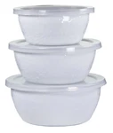 Golden Rabbit Enamelware Nesting Storage Bowl & Lids, Set Of 3, 9 Color Choices. Fixed Price $46.00.
