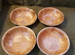 Vtg Wooden Checkerboard Pattern 8" Round Salad Bowls By Update / Set Of 4. Fixed Price $15.95.