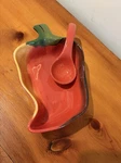 Clay Art Ceramic Red Pepper Salsa Serving Dish With Spoon. Fixed Price $16.50.