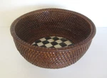 Mackenzie Childs Courtly Check Rattan & Enamel Bowl 11.75" X 6" Rare. Fixed Price $149.99.
