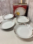 Of 4 Porcelain Holiday Poinsettia & Ribbons Soup Cereal Bowls 7" Free Ship. Fixed Price $29.74.