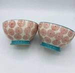 Pioneer Woman Happiness Starburst Cereal Soup Bowl 2 Teal Red Footed Plate. Fixed Price $28.00.