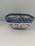 Temptations By Tara 1.0 Qt Square 7" X Bowl Old World Royal Blue Floral Euc. Fixed Price $14.00.