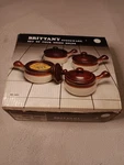 Vintage Brittany Stoneware Set Of 4 Onion Soup Lid & Bowls NO.983. Fixed Price $38.00.
