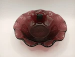 Mikasa Glass Amethyst Purple Embossed Ruffled Lotus Hostess Bowl. Fixed Price $20.00.