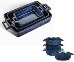 7-PIECE Bakeware Set Blue Porcelain For Oven, Microwave & Soup. Fixed Price $136.99.