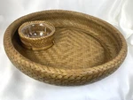 Chip Dip Bowl Woven Brown Handcrafted Mexican Rattan Round Sw. Fixed Price $29.00.