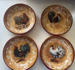 4 Certified International Golden Rooster Circular Bowl Plate By Geoffrey Allen. Fixed Price $80.00.