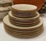 ( 33 Pcs ) Lenox Olympia Gold Trim China Set X-303 6 Dinner & Salad Plates Cups. Fixed Price $299.00.