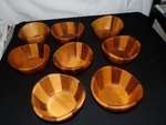 8 Lipper Wood Bowls 6" Rim Two Tone Excellent Teak Mcm Style FA575. Fixed Price $35.60.