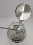 Crate & Barrel Cheese Dish Flip Top Removable Glass Bowl W/ Spoon #439-770. Fixed Price $18.00.