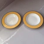 Pagnossin Treviso Spa Orange Ironstone Set Of 2 Rimmed Soup Bowls Green Trim. Fixed Price $20.00.