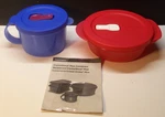 Tupperware 3155A & 2645A Vented Microwave Containers 1/2 Cups Blue Red. Fixed Price $12.00.