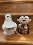 Vintage Hershey Dracula Jar & Ghost Trick Or Treat Ceramic Candy Bowl 7.5". Fixed Price $75.00.