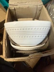 American Atelier White Embossed Bowls Set Of 3 Square Bianca Dotted Stoneware. Fixed Price $24.00.
