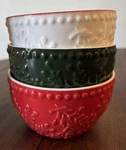 Holiday Dip Bowls - Set Of 3 Red, Green And White With Cheer Messages. Fixed Price $20.00.