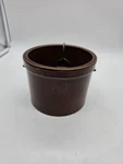Unmarked Stoneware Soup Bowl Brown Crock Wire Handle Rustic Kitchen Tableware. Fixed Price $6.99.