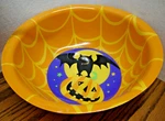 Halloween 11.5"X4" Candy Bowl Plastic Orange W/spider Web-pumpkin Bat-moon 954. Fixed Price $9.99.