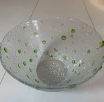 Southern Living At Home Marietta Bowl Clear Dimpled Glass Green Dots, 8" X 4". Fixed Price $13.95.