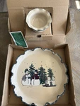 Home&garden Party Snowman Family Stoneware Chip/dip Ruffle Edge Set 2002 Nib. Fixed Price $35.00.