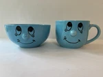 Vtg Livingware Collection Smiley 3D Face Bowl & Coffee Mug Light Blue Dolce Vita. Fixed Price $25.00.