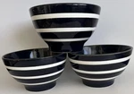3 Williams Sonoma Navy Blue W/ White Stripe 7" Soup Rice Cereal Bowl Set Lot. Fixed Price $45.00.