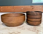 Vintage 5PC Set Woodbury Woodware Vt Wooden Hand Turned Walnut Salad Bowls. Fixed Price $40.00.