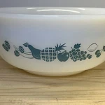 Vintage Glasbake Mixing Bowl J-2355 Blue Thistle Tab Handle Cinderella. Fixed Price $19.95.