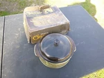 Pyrex Fireside Originals 6245-F 2-QT. Covered Casserole & Decorated Metal Server. Fixed Price $28.95.