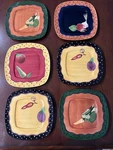 Laurie Gates 11 Dinner Plates Set Of 6 Vegetable/dots. Fixed Price $35.00.