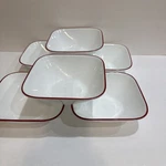 Corelle Vitrelle Square White W/red Rim Soup Cereal Bowl Set Of 6. Fixed Price $28.00.
