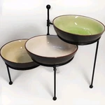 Vintage Pier 1 Stoneware Set 3 Serving Condiment Bowls & Adjustable Metal Stand. Fixed Price $12.95.