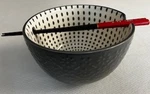 Signature Grey & White Large Ramen Rice Noodle Bowl With Chopsticks 26OZ.. Fixed Price $8.00.